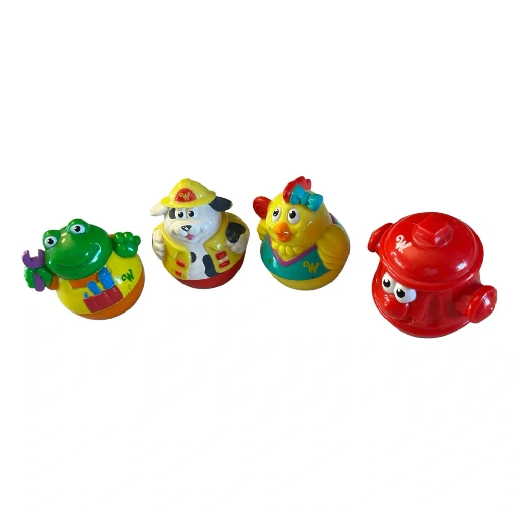 Colorful Vintage Weebles Set of Four Fire Hydrant - Fire Dog - Frog and Chicken